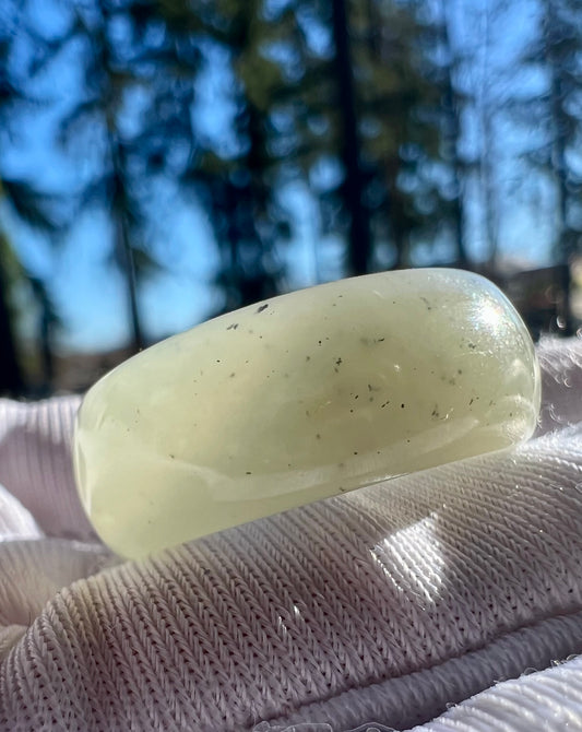 17.8mm/US 7 Certified natural jade bluish white Nephrite ring/Qinghua band ring 天然 且末青白玉 指环 戒指 青白玉带点墨青花 戒圈 扳指#2006