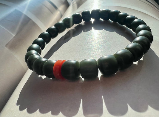 8*7mm Certified natural jade Golmud dark green nephrite Bracelet/straight cut beads天然精品 青海格尔木黑青玉 油性极佳 特细料#2183