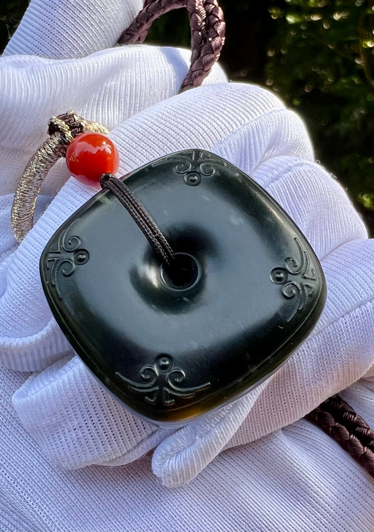 Certified natural jade/Qinghai dark nephrite pendant/square safety pendant  necklace天然 青海黑青玉 方平安扣 玉琮#5265 小灶火黑青玉 无敌黑