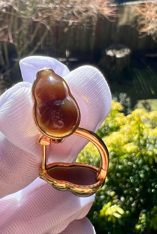 Certified natural jade/brown Nephrite/Jade earrings /clip on Sterling silver earrings/gourd shape nephrite天然糖玉耳环  红油糖 纯银耳扣#1070 糖玉葫芦