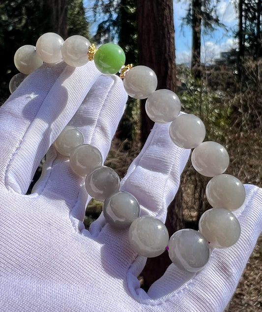10mm Certified natural jade/Qinghai old mine smoky purple nephrite bracelet/icy smoky purple/gray 紫气东来 天然青海老矿 冰烟紫手串 冰润糯 #5009 搭配碧玉粉绿圆珠
