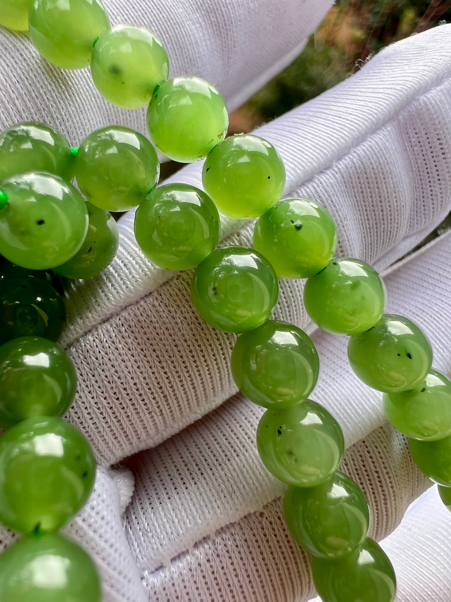 5.8mm Certified natural nephrite green jade/icy apple green nephrite necklace/bracelet/108 beads/multi purpose天然俄料碧玉项链 108万能链#0319 嫩苹果绿