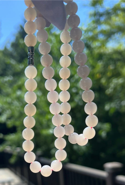 8mm  Certified natural jade Qinghai old mine lotus pink nephrite necklace/icy purplish pink 天然软玉 青海老矿料冰糯藕粉项链 冰润糯 #3371浅紫粉色