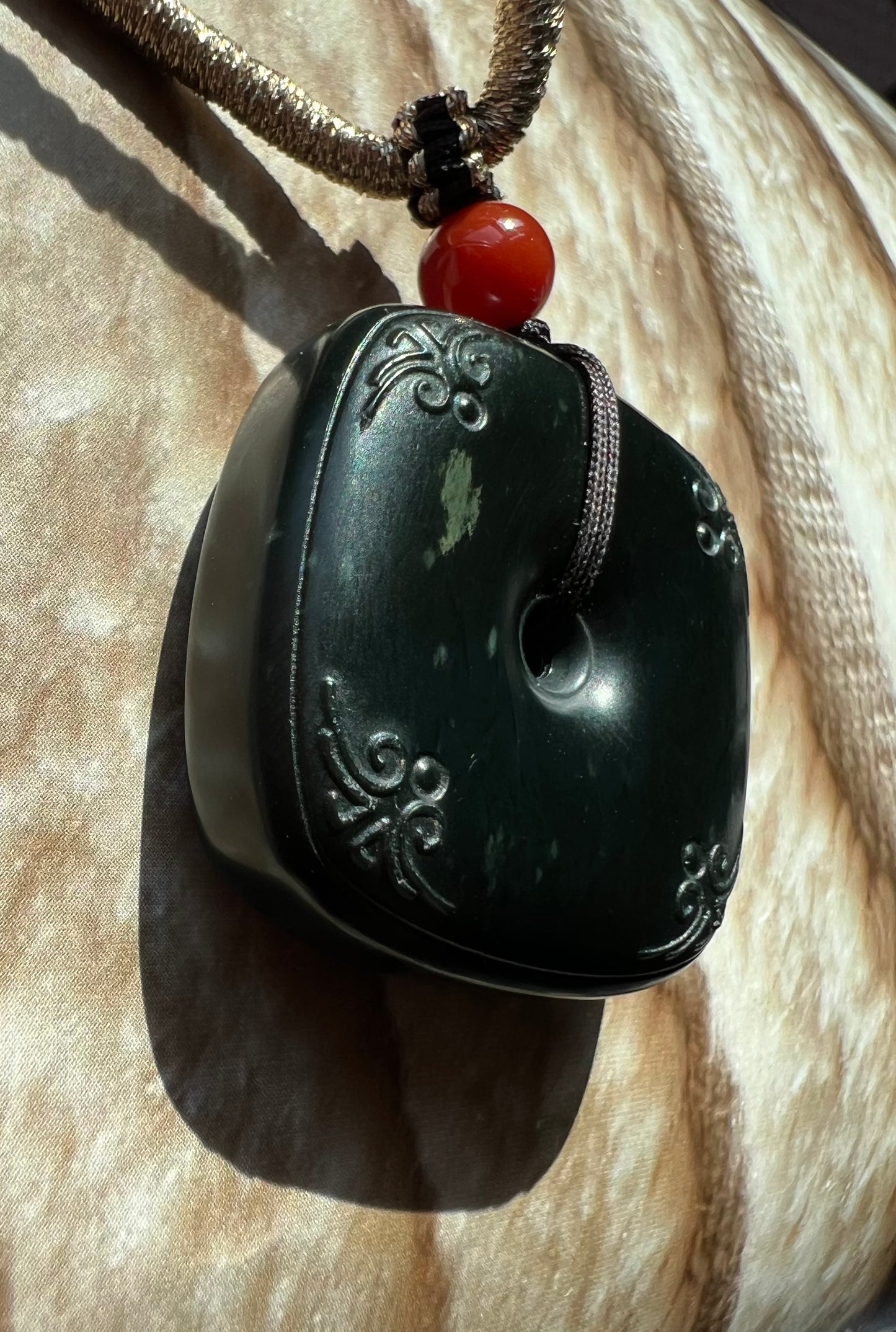 Certified natural jade/Qinghai dark nephrite pendant/square safety pendant  necklace天然 青海黑青玉 方平安扣 玉琮#5265 小灶火黑青玉 无敌黑