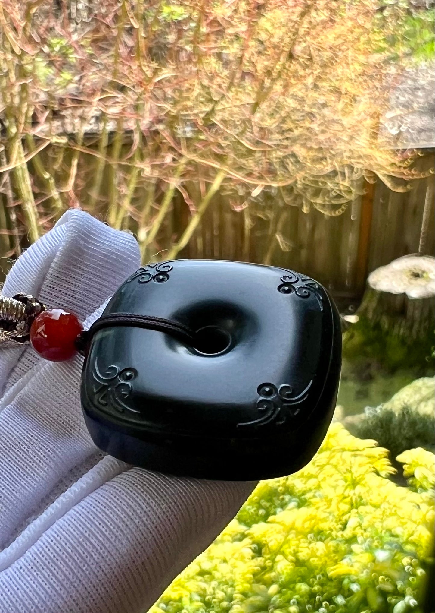 Certified natural jade/Qinghai dark nephrite pendant/square safety pendant  necklace天然 青海黑青玉 方平安扣 玉琮#5265 小灶火黑青玉 无敌黑