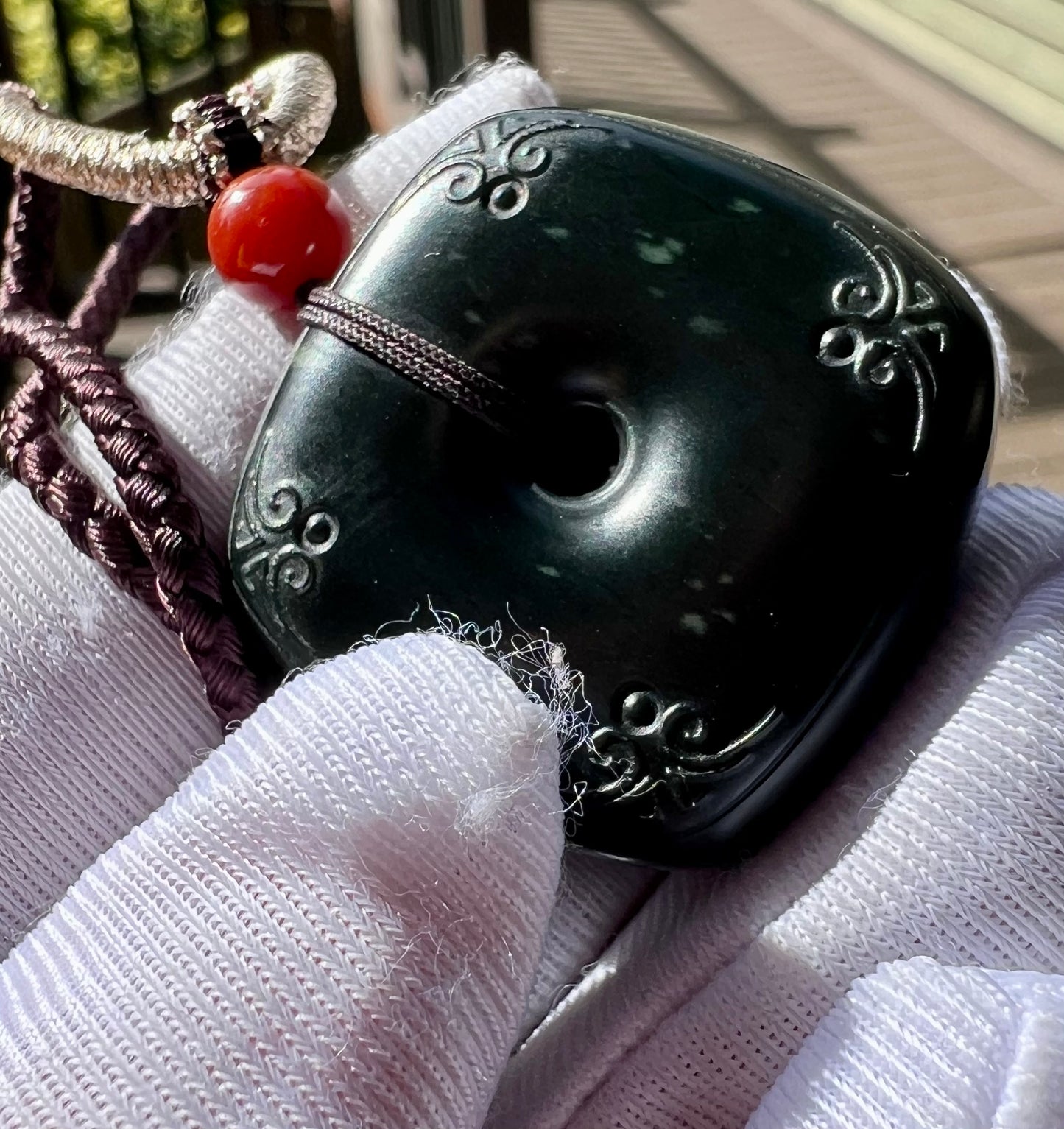 Certified natural jade/Qinghai dark nephrite pendant/square safety pendant  necklace天然 青海黑青玉 方平安扣 玉琮#5265 小灶火黑青玉 无敌黑