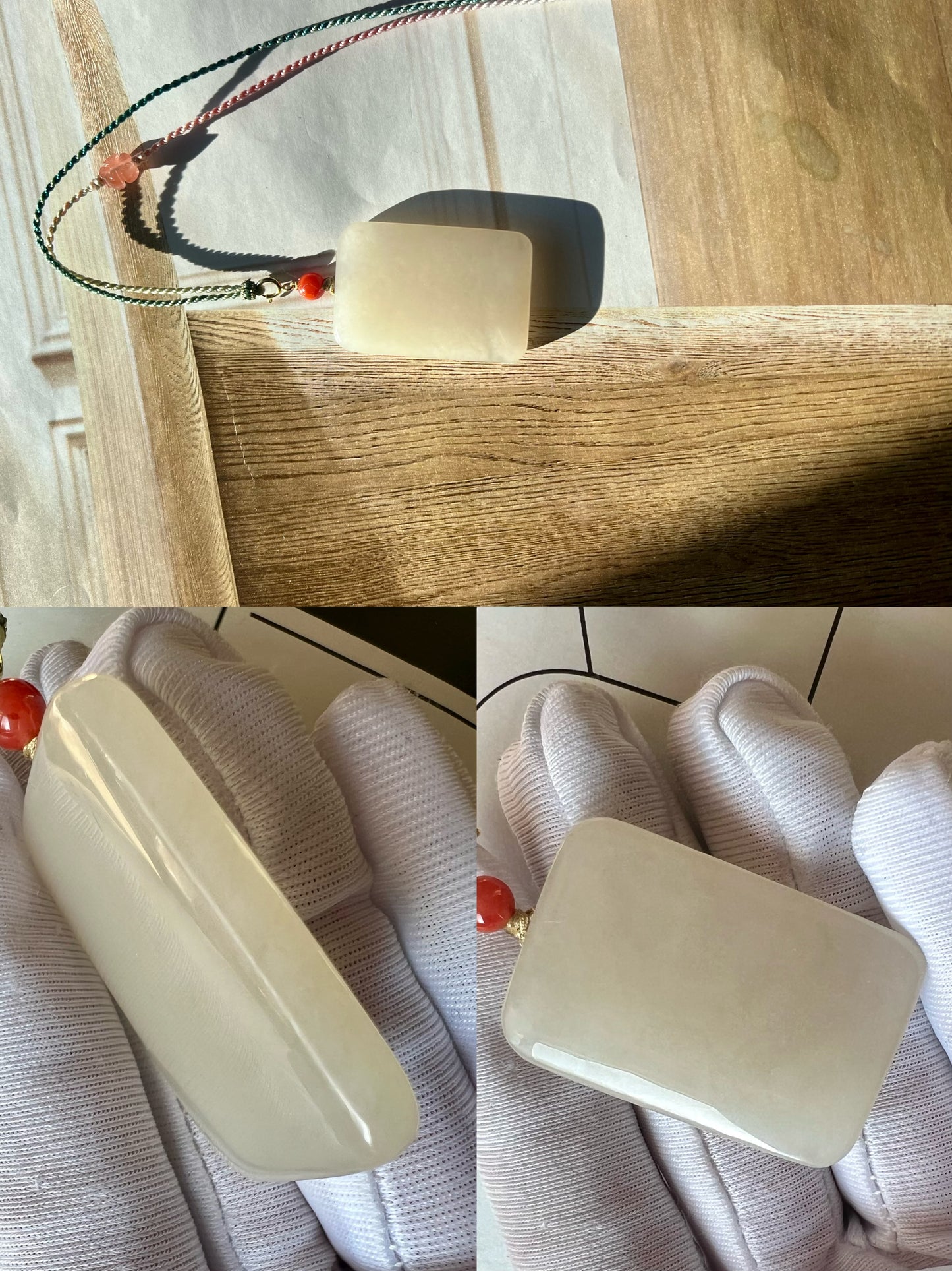 Certified natural jade/Qinghai icy lotus pink nephrite/rectangle safety pendant/nothing pendant necklace 天然青海老矿 藕粉色 吊坠 无事牌  #1398 冰润