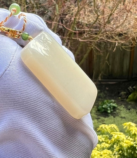 Certified natural jade/Qinghai lotus pink nephrite/rectangle safety pendant/nothing pendant necklace 天然青海老矿 藕粉色 吊坠 无事牌  #1394
