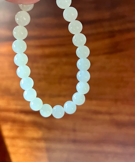 9.8mm Certified natural jade /Qinghai icy white nephrite  bracelet 天然青海老矿白玉手串 白月光 冰润细糯#4385