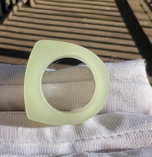 16.6mm Certified natural jade Qinghai icy white with light green Nephrite band/white Qingshui nephrite ring 天然 青海白冰晴水指环 戒指 马鞍戒圈 扳指#4653 冰晴