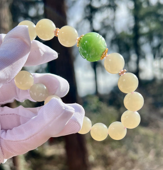 12mm Certified natural jade Qinghai old mine lotus root pink nephrite bracelet天然精品 青海老矿藕粉手串 冰糯果冻料 胶感足起莹光 #3082 老熟肉粉色 搭配碧玉雕刻珠