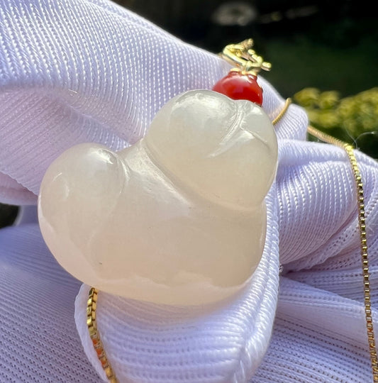 Certified natural  jade/Qinghai lotus pink nephrite heart-shape cat pendant/lotus nephrite pendant/s925 chain necklace天然精品 青海老料藕粉小猫吊坠 爱心猫#4104