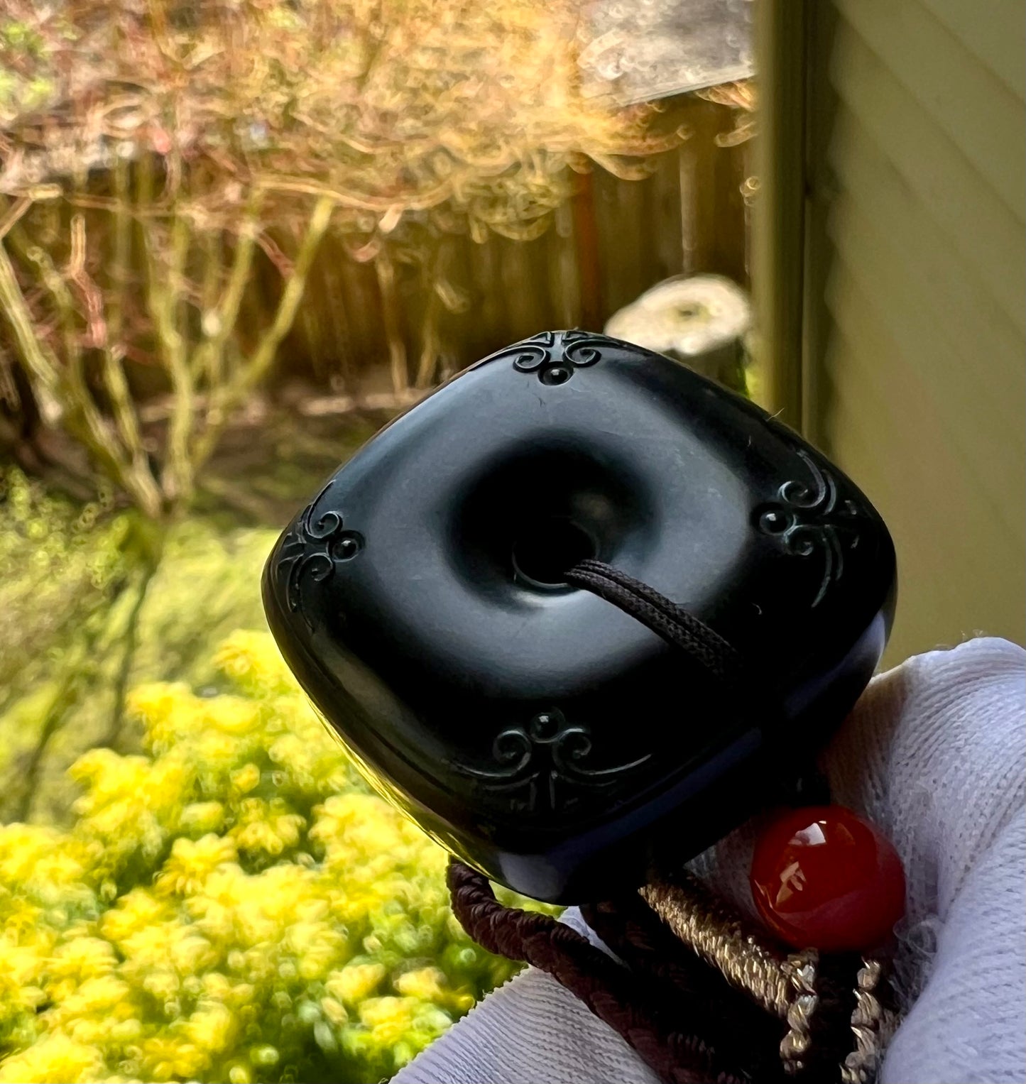Certified natural jade/Qinghai dark nephrite pendant/square safety pendant  necklace天然 青海黑青玉 方平安扣 玉琮#5265 小灶火黑青玉 无敌黑
