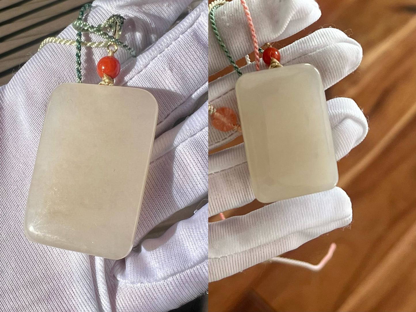 Certified natural jade/Qinghai icy lotus pink nephrite/rectangle safety pendant/nothing pendant necklace 天然青海老矿 藕粉色 吊坠 无事牌  #1398 冰润