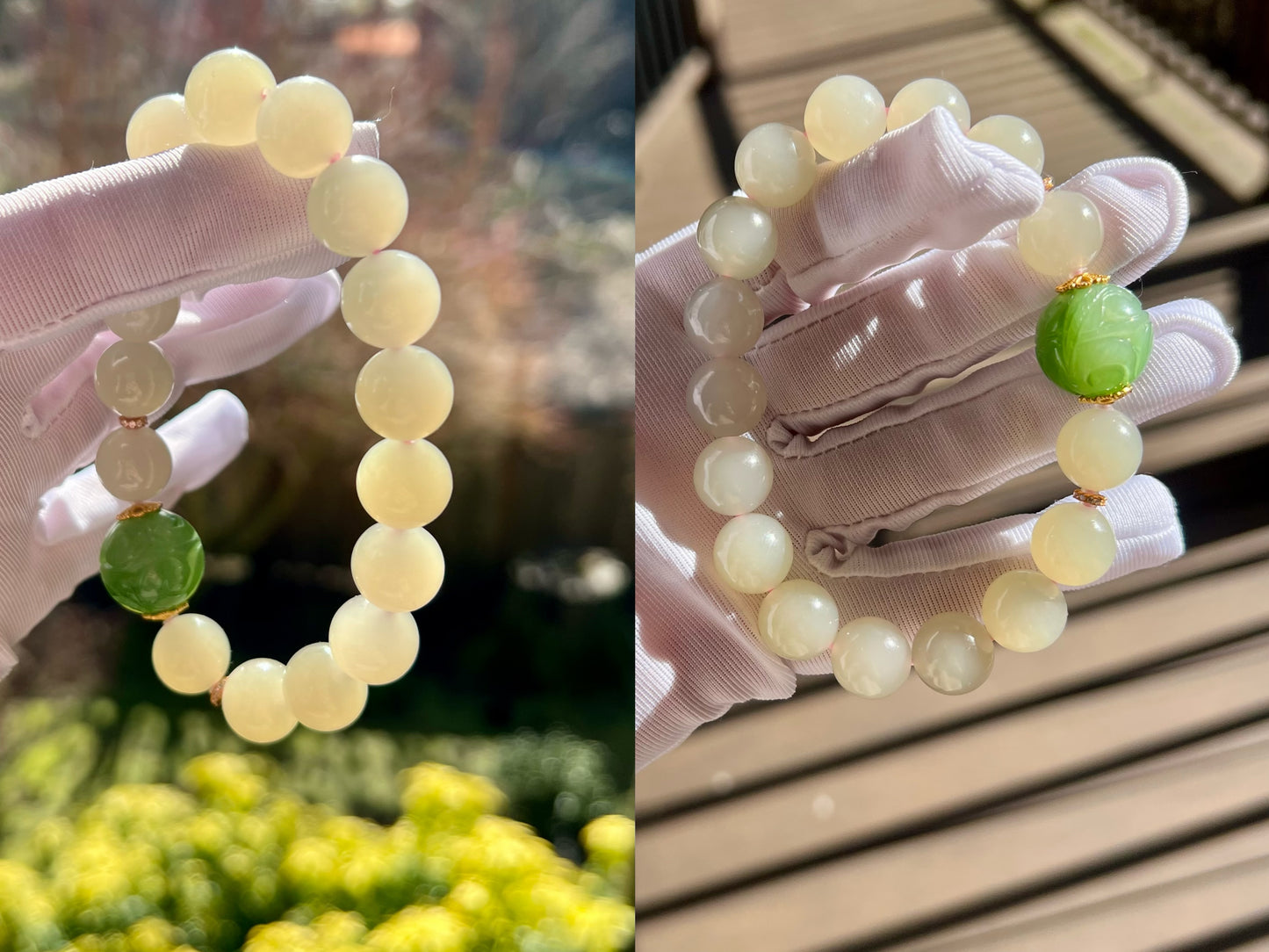 12mm Certified natural jade Qinghai old mine lotus root pink nephrite bracelet天然精品 青海老矿藕粉手串 冰糯果冻料 胶感足起莹光 #3082 老熟肉粉色 搭配碧玉雕刻珠