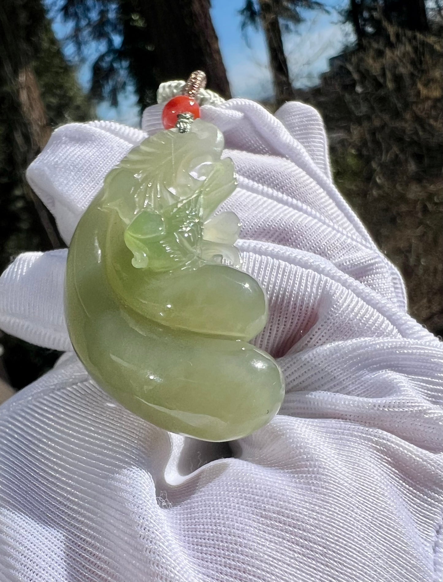 Certified natural jade Qinghai qingshui Nephrite with emerald green pendant/carved eggplant and magpie/ necklace天然青海晴水俏翠青 吊坠#6051 双喜临门 福寿绵延