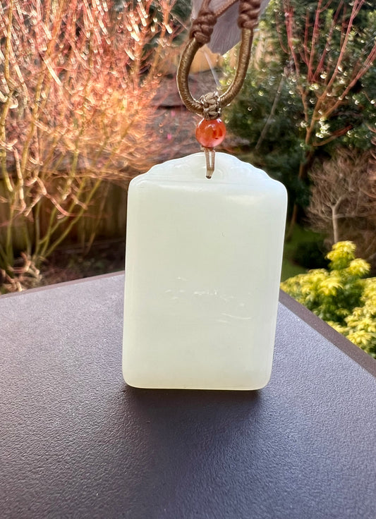 Certified natural jade Siberian white nephrite carved Landscape nothing pendant/safety pendant necklace天然俄料白玉 山水牌 无事牌 吊坠 #0235