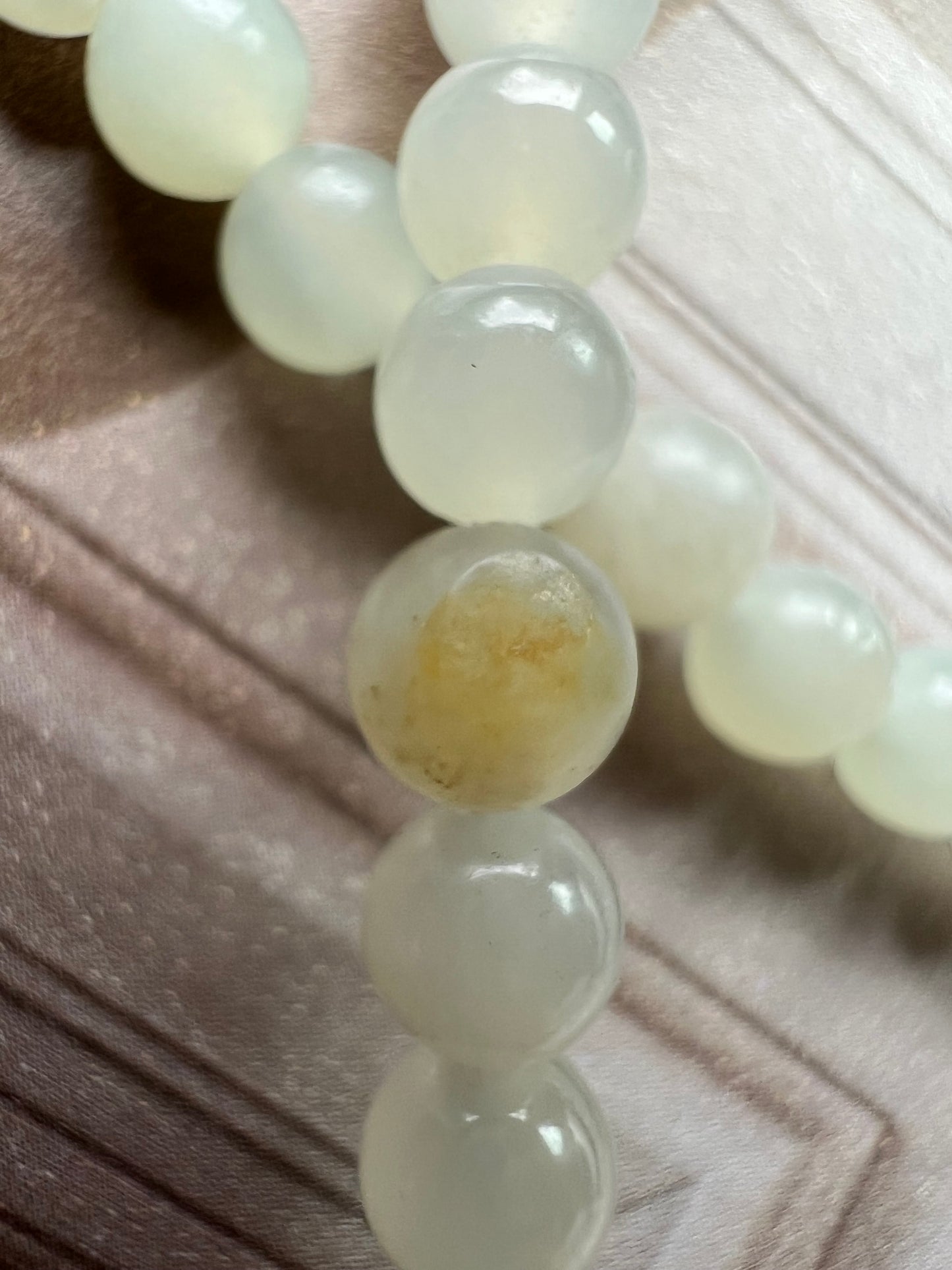 4.8mm Certified natural jade/white nephrite beads necklace/river nephrite天然精品 玉龙河料白玉 项链 万能链 #3046带天然原皮 油润细糯