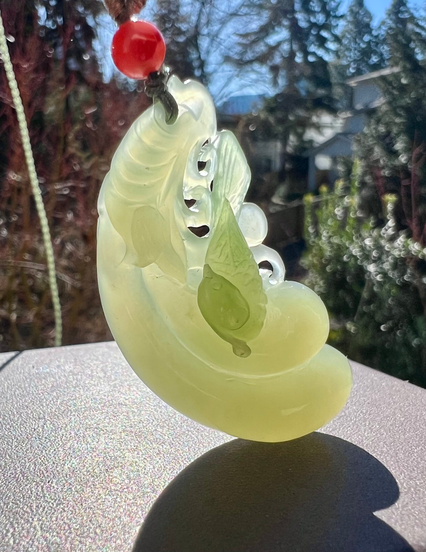 Certified natural jade Qinghai qingshui Nephrite with emerald green pendant/carved eggplant and magpie/ necklace天然青海晴水俏翠青 吊坠#6051 双喜临门 福寿绵延
