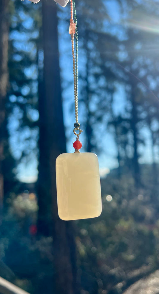 Certified natural jade/Qinghai icy lotus pink nephrite/rectangle safety pendant/nothing pendant necklace 天然青海老矿 藕粉色 吊坠 无事牌  #1398 冰润