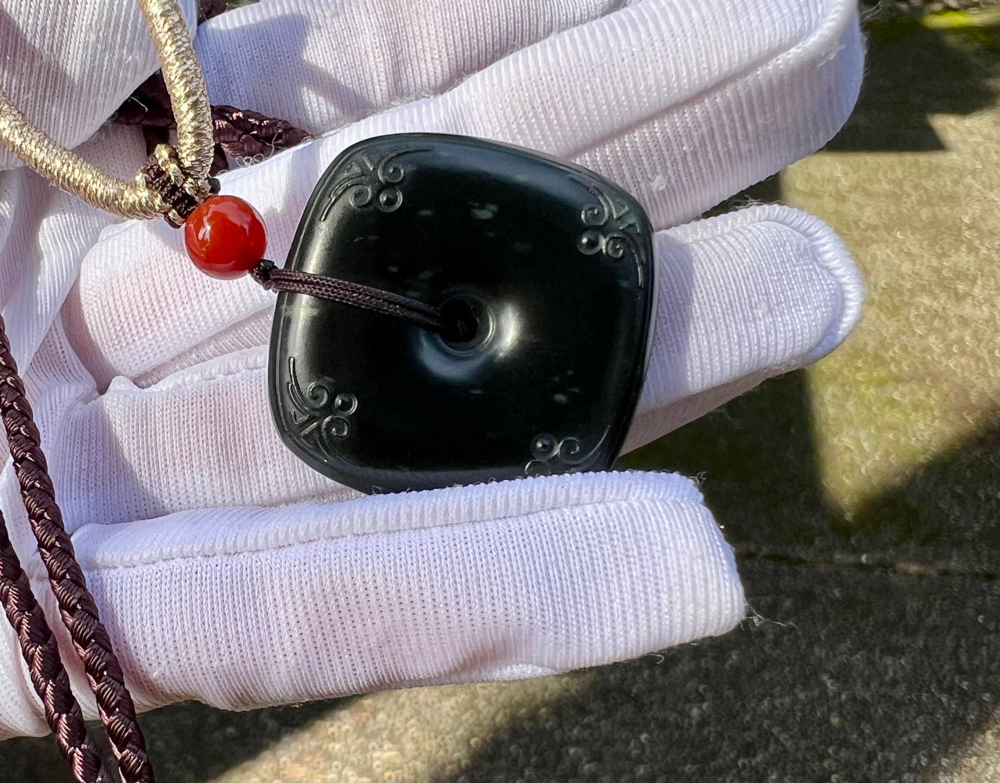 Certified natural jade/Qinghai dark nephrite pendant/square safety pendant  necklace天然 青海黑青玉 方平安扣 玉琮#5265 小灶火黑青玉 无敌黑