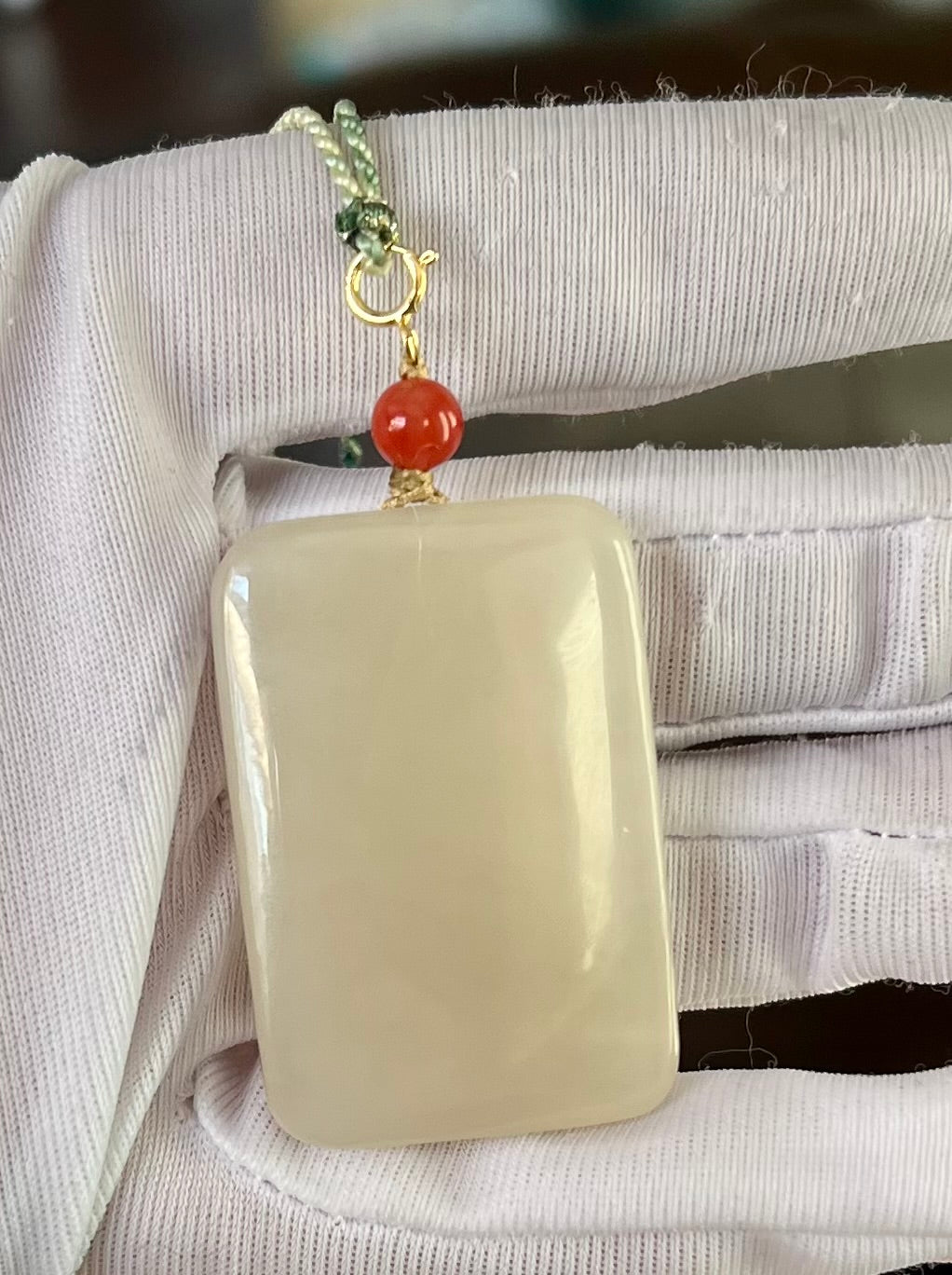 Certified natural jade/Qinghai icy lotus pink nephrite/rectangle safety pendant/nothing pendant necklace 天然青海老矿 藕粉色 吊坠 无事牌  #1398 冰润