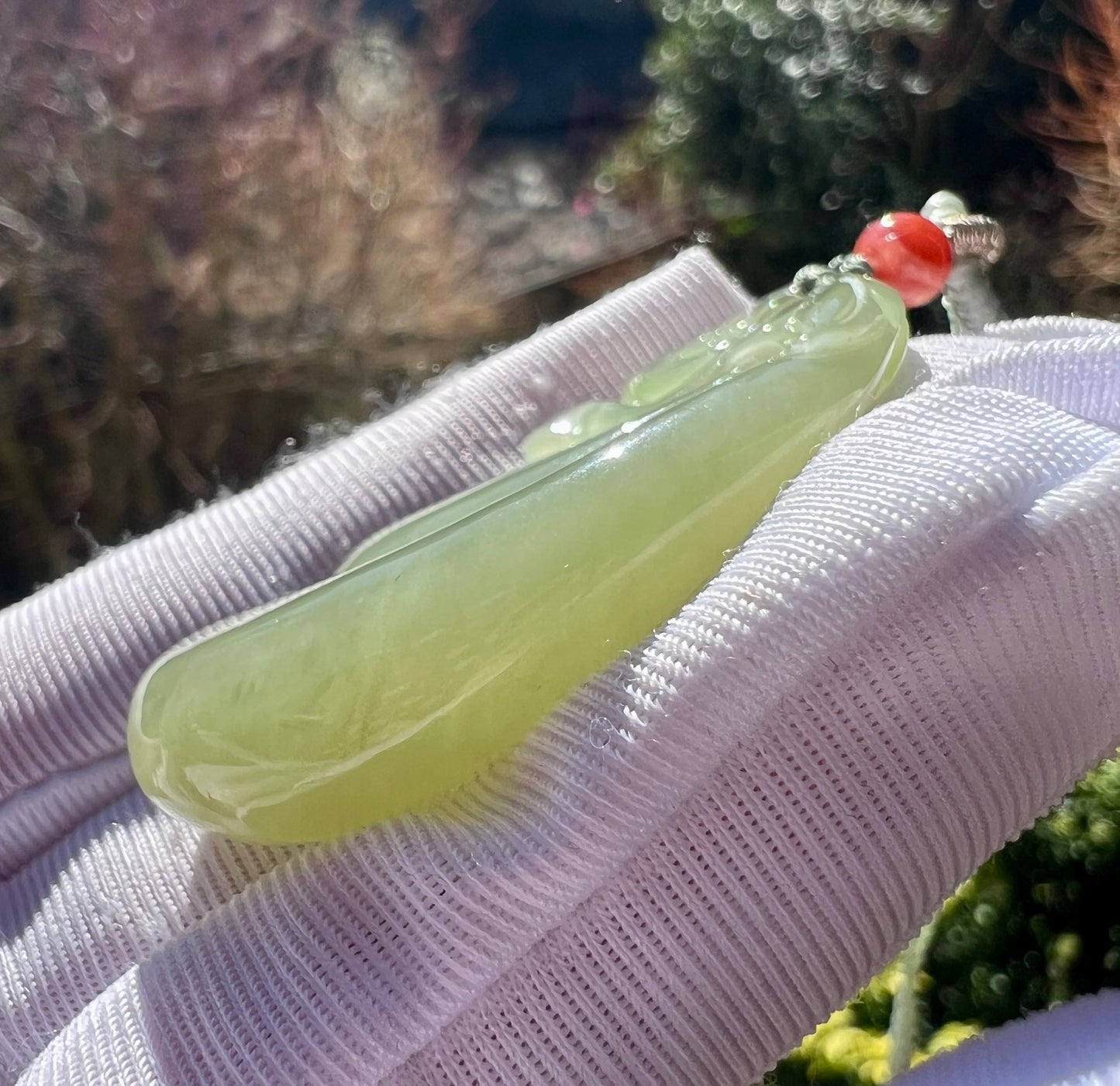 Certified natural jade Qinghai qingshui Nephrite with emerald green pendant/carved eggplant and magpie/ necklace天然青海晴水俏翠青 吊坠#6051 双喜临门 福寿绵延