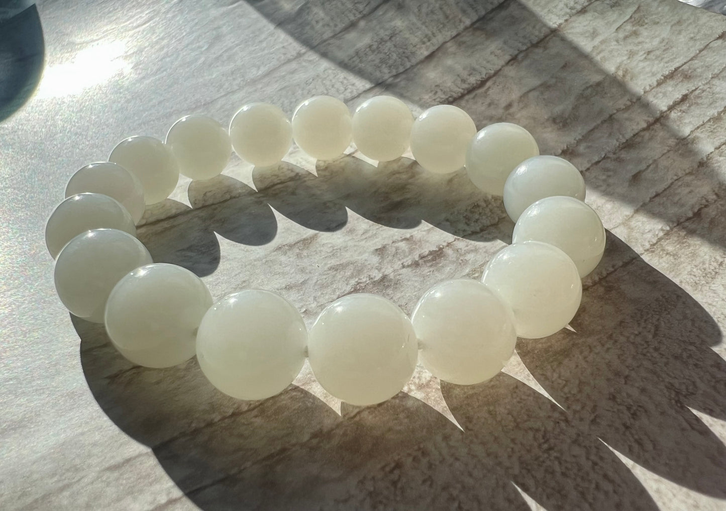 12mm Certified natural jade Siberian old mine white nephrite bracelet 天然精品 俄料白玉圆珠手串 #8966 油白细糯