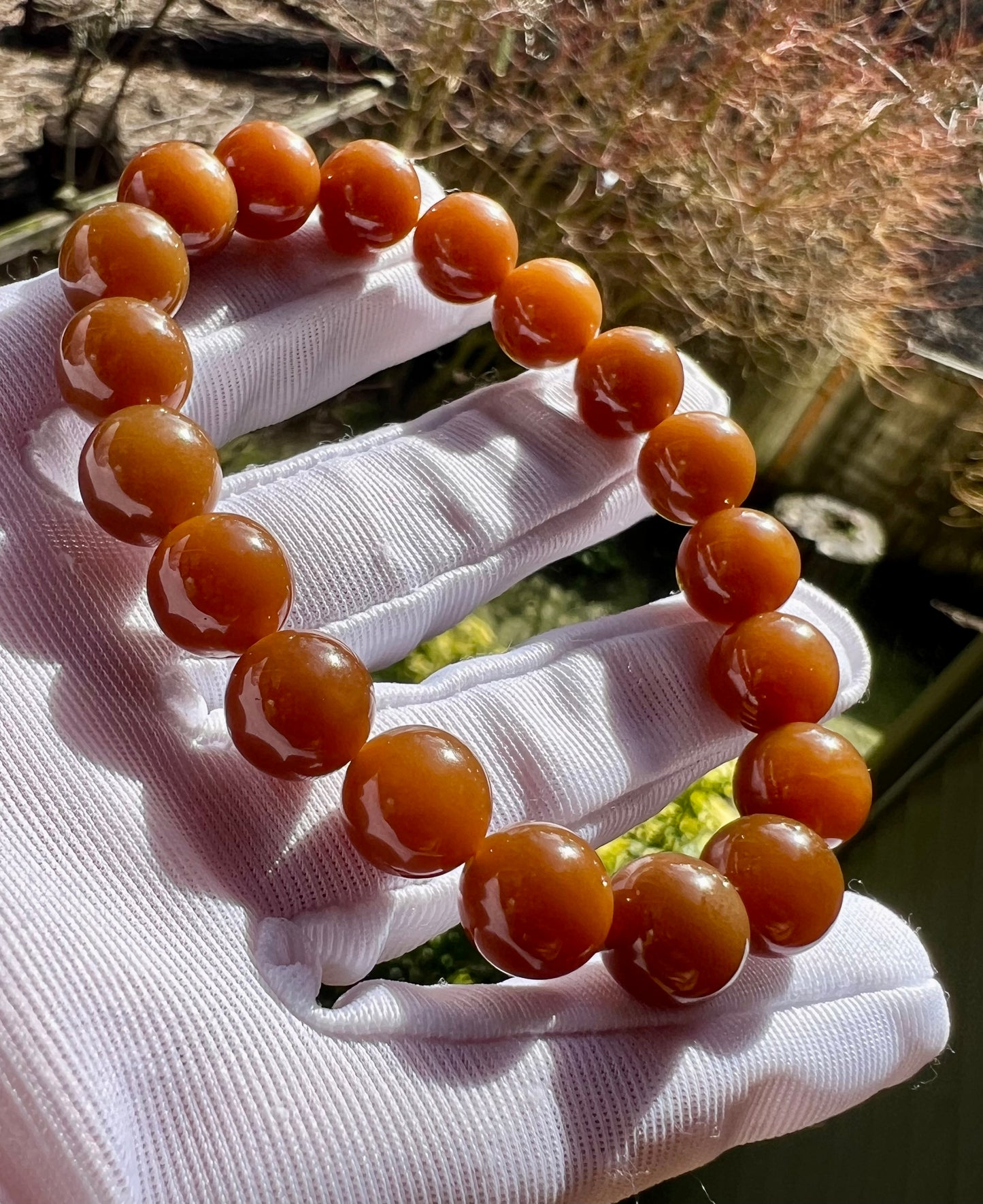 10mm Certified natural jade/  Jinshan red brown nephrite bracelet/天然精品 金山 糖玉手串 红油糖 油糯细 #7134