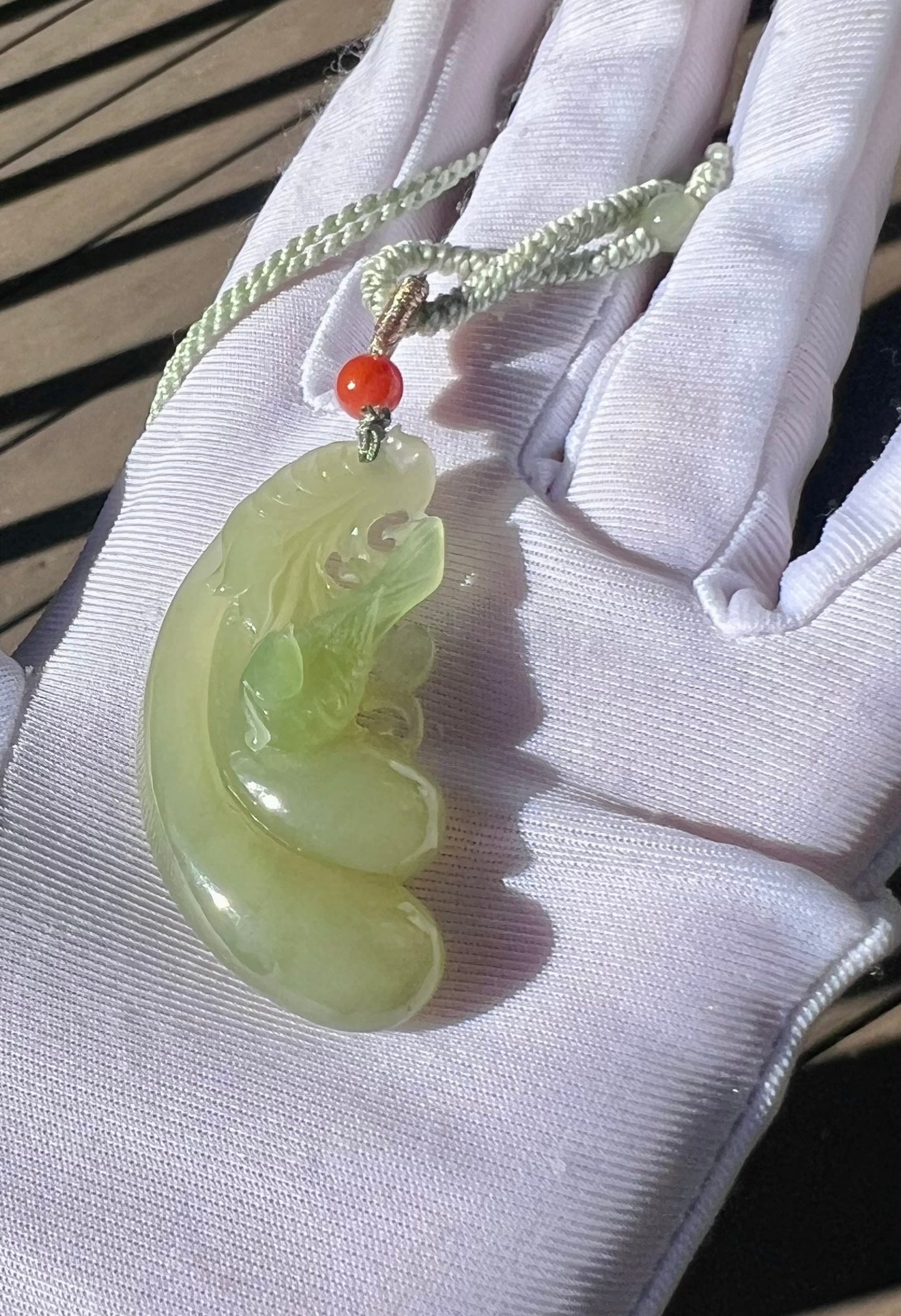 Certified natural jade Qinghai qingshui Nephrite with emerald green pendant/carved eggplant and magpie/ necklace天然青海晴水俏翠青 吊坠#6051 双喜临门 福寿绵延