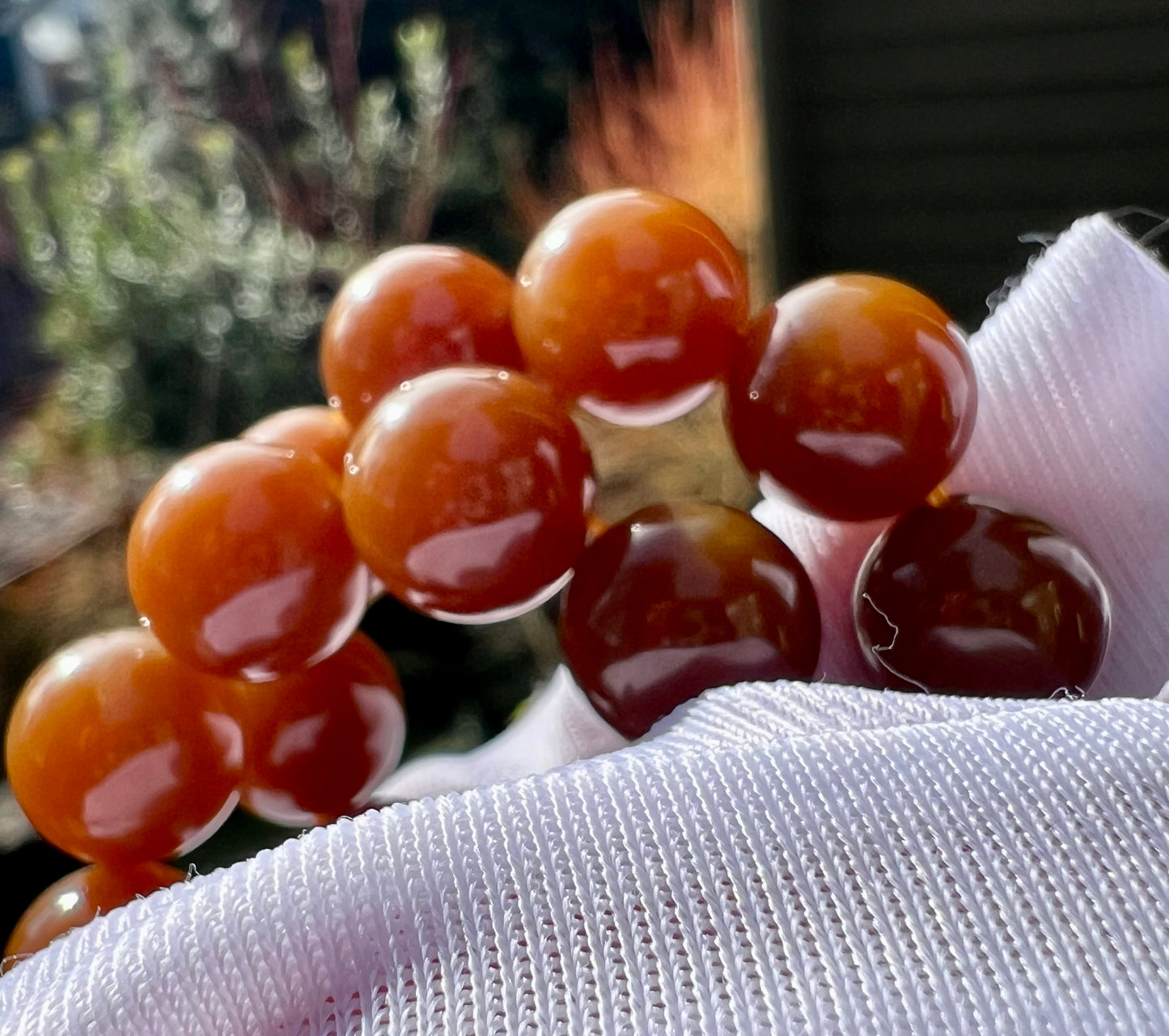 10mm Certified natural jade/  Jinshan red brown nephrite bracelet/天然精品 金山 糖玉手串 红油糖 油糯细 #7134