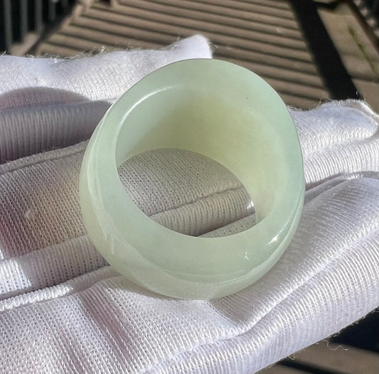 Certified natural jade  light blue Nephrite band/ dome shape ring 天然软玉 指环 戒指  馒头戒圈 扳指#1077 南韩料标本