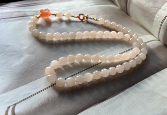 8mm  Certified natural jade Qinghai old mine lotus pink nephrite necklace/icy lotus root pink 天然 青海老矿料冰糯藕粉项链 冰润糯 #3378 搭配川料南红牡丹花