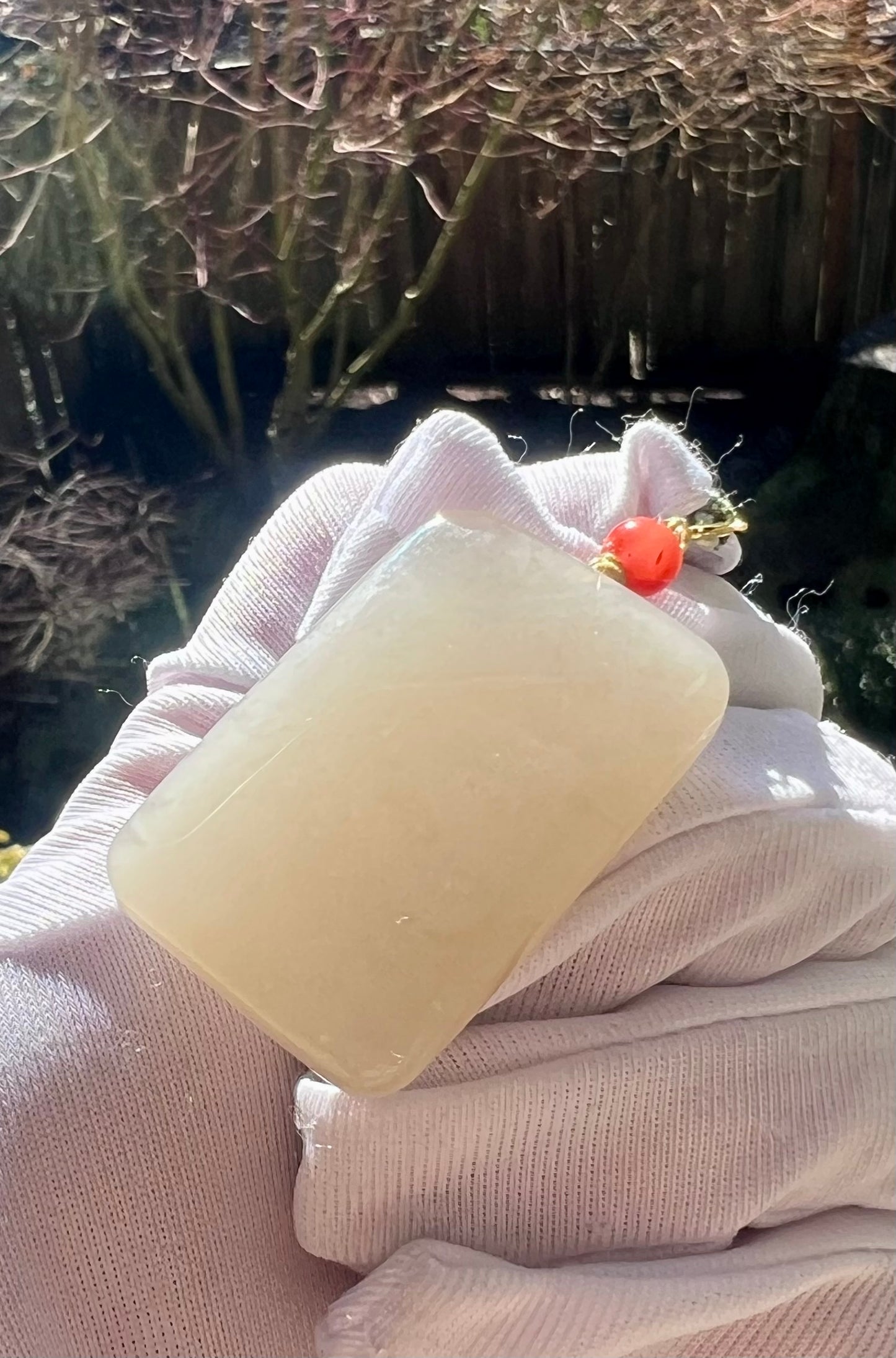 Certified natural jade/Qinghai icy lotus pink nephrite/rectangle safety pendant/nothing pendant necklace 天然青海老矿 藕粉色 吊坠 无事牌  #1398 冰润
