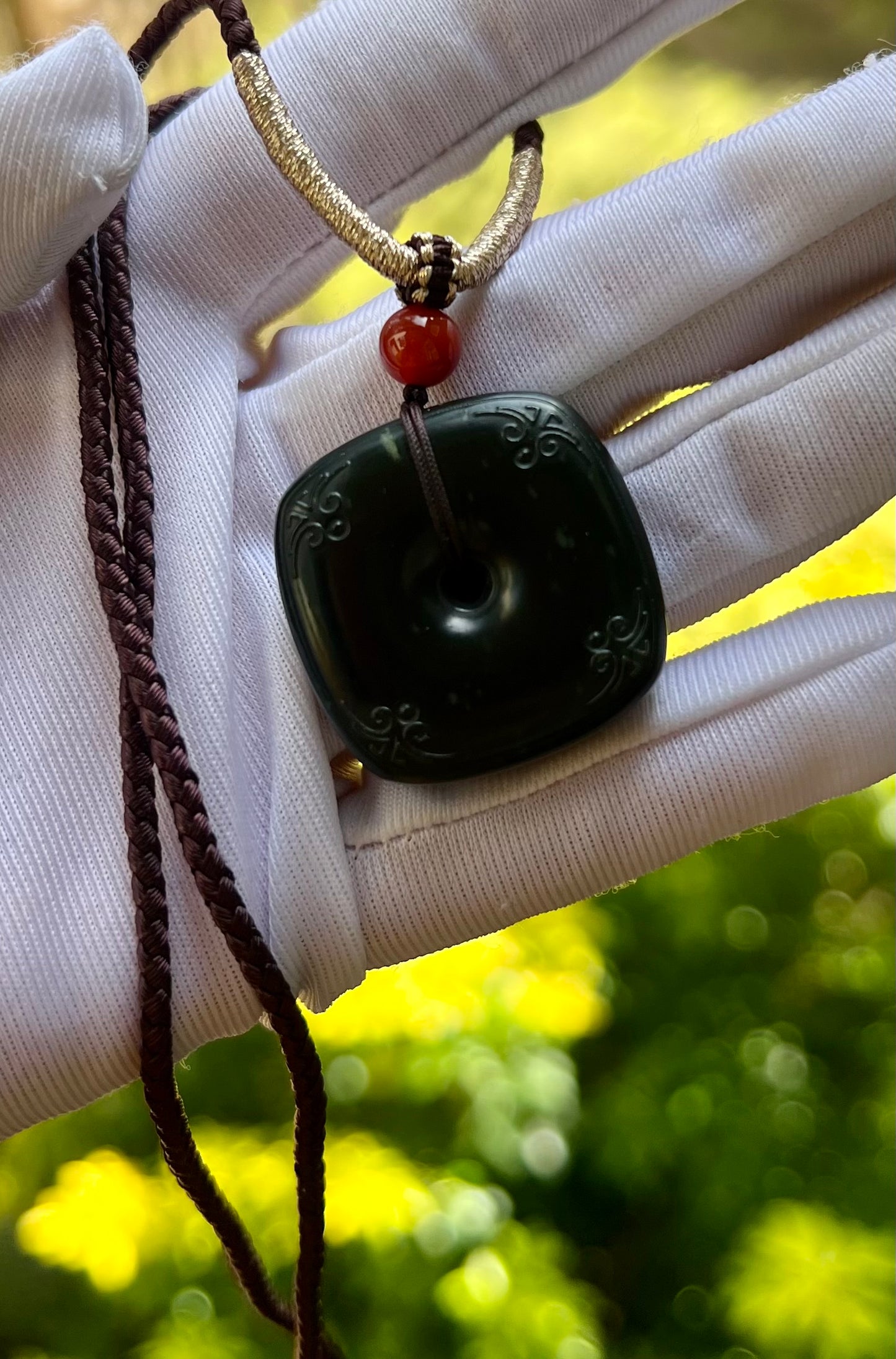 Certified natural jade/Qinghai dark nephrite pendant/square safety pendant  necklace天然 青海黑青玉 方平安扣 玉琮#5265 小灶火黑青玉 无敌黑