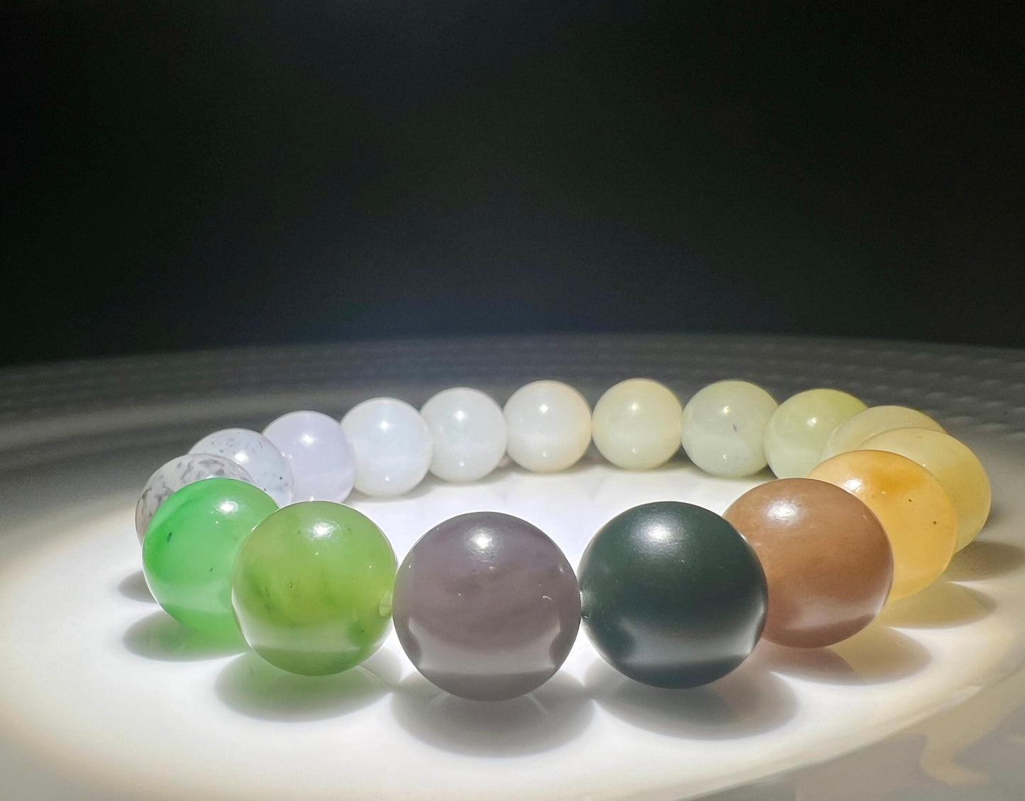 12mm Certified Natural Hetian jade nephrite/multi color(green brown purple white)nephrite bracelet天然和田玉多宝手串 碧玉糖玉点墨青花帝王青玉帝王紫藕粉