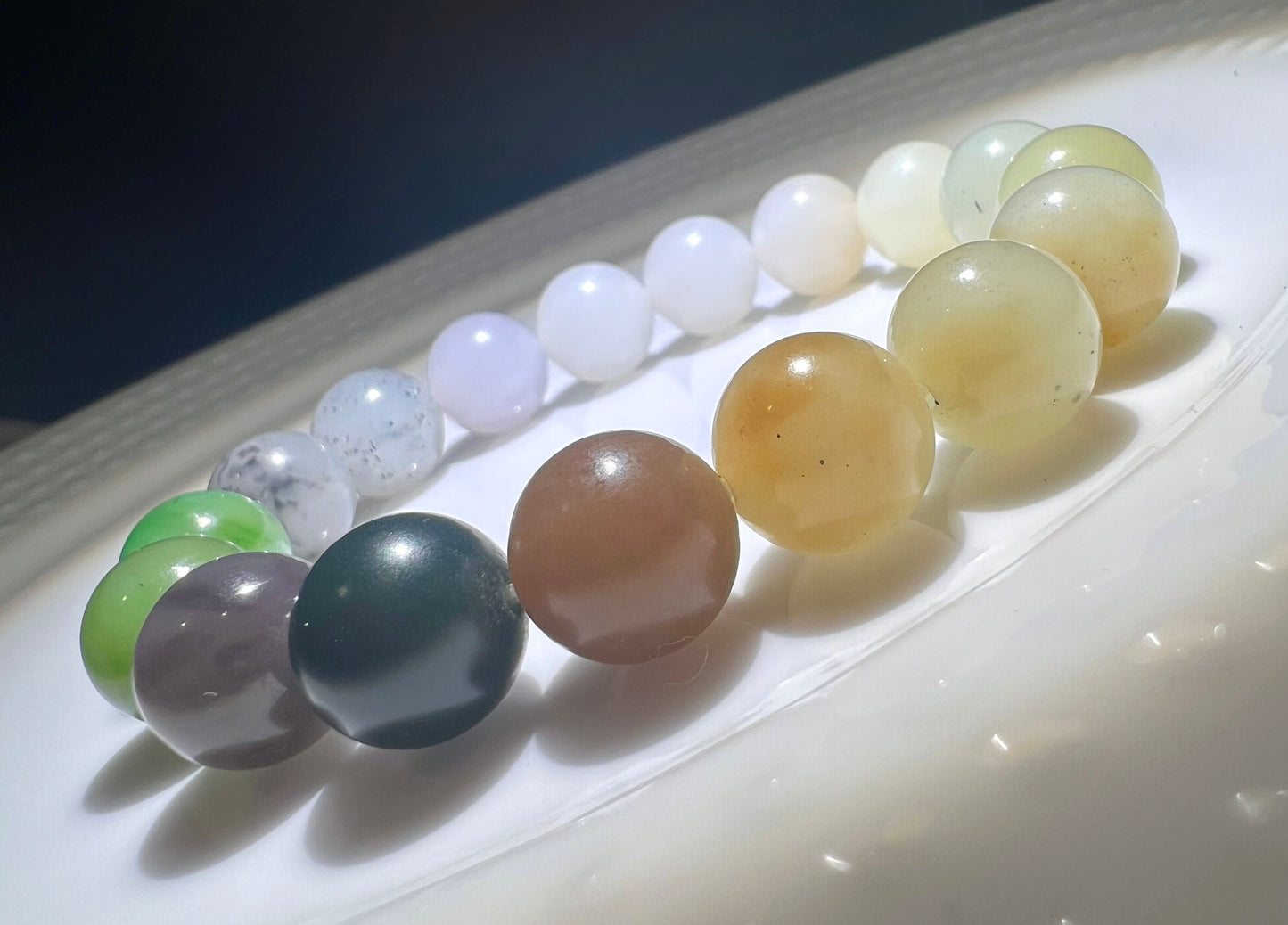 12mm Certified Natural Hetian jade nephrite/multi color(green brown purple white)nephrite bracelet天然和田玉多宝手串 碧玉糖玉点墨青花帝王青玉帝王紫藕粉