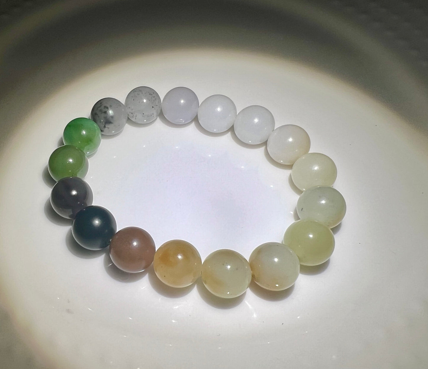 12mm Certified Natural Hetian jade nephrite/multi color(green brown purple white)nephrite bracelet天然和田玉多宝手串 碧玉糖玉点墨青花帝王青玉帝王紫藕粉