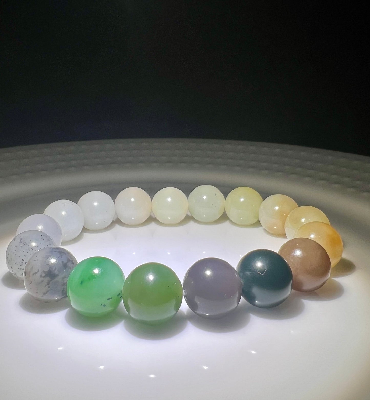 12mm Certified Natural Hetian jade nephrite/multi color(green brown purple white)nephrite bracelet天然和田玉多宝手串 碧玉糖玉点墨青花帝王青玉帝王紫藕粉