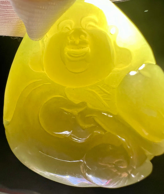 Large size Certified Natural Hetian jade nephrite/Huangko yellow nephrite Buddha pendant necklace精品天然和田玉黄口佛公 大号弥勒佛吊坠 项链