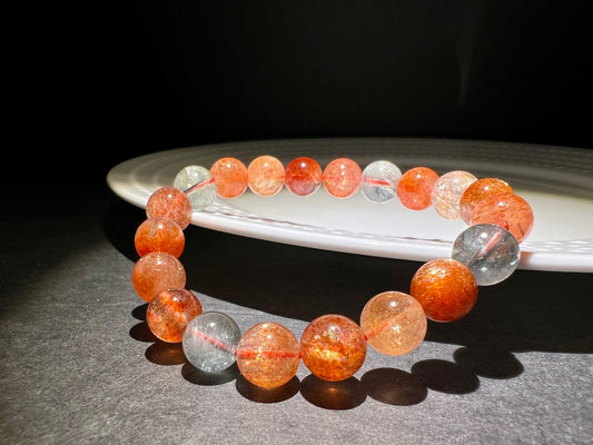 9.5mm+ Certified Natural high quality Arusha bracelet, golden sunstone and light green sunstone/powerful crystal 天然精品阿鲁沙金太阳石手串 #5493