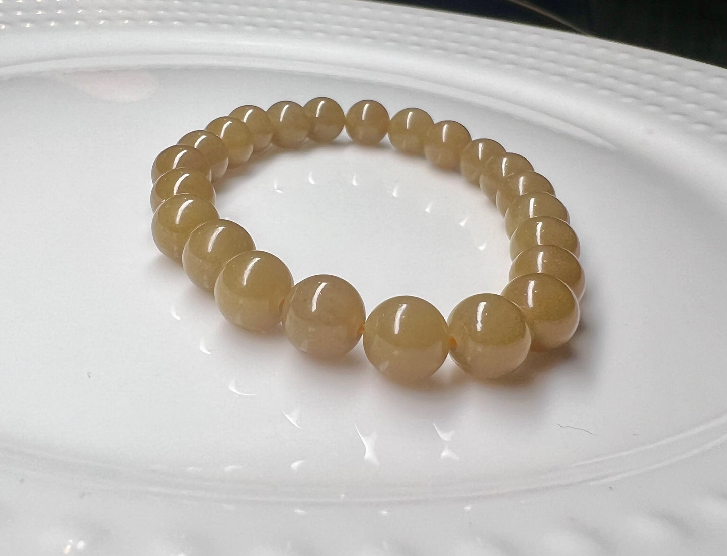 8mm Certified Natural Hetian jade/ nephrite/ old mine brown nephrite bracelet beads天然和田玉 且末老料糖玉手串 且末近矿黄糖 细糯油润#3505