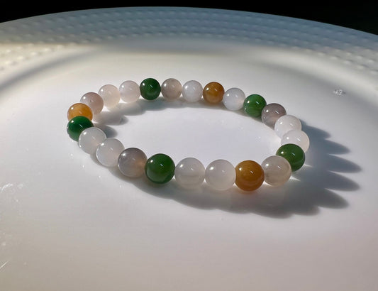 8mm Certified Natural Hetian jade nephrite/multi color(green brown purple white)nephrite bracelet天然和田玉多宝手串 碧玉 糖玉 烟紫 白玉 质地细润 起胶起荧光