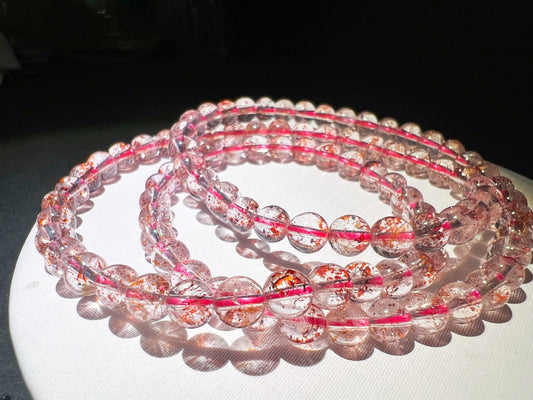 Certified NATURAL GOLDEN STRAWBERRY Super seven multi-wrap Bracelet/necklace 天然高品超七 金草莓 三圈手串/项链 籽多晶体透#5525