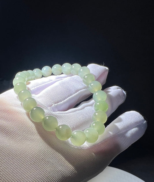 Certified Natural old mine Hetian jade nephrite Bracelet/light green color nephrite bracelet 野牛沟老坑和田玉 晴水料 寒烟翠 起胶带猫眼#3036