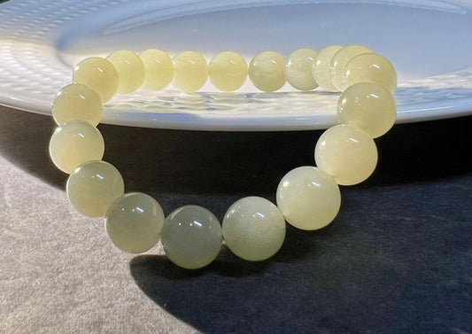 High quality Certified Natural Hetian jade Bracelet/ Honey water color  nephrite bracelet 天然精品蜂蜜水和田玉手串 青海老矿料 胶糯起荧光 带胶猫眼#1143