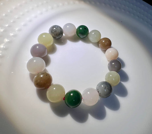 12mm high quality Certified Natural Hetian jade nephrite/multi color nephrite bracelet天然精品和田玉多宝手串 糖玉白玉青花碧玉烟紫藕粉黄玉#0156