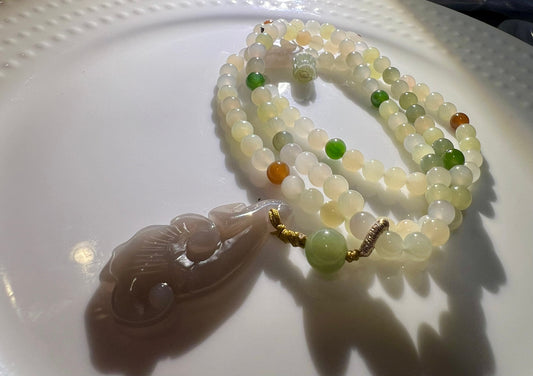 Certified Natural Hetian jade rainbow color necklace /chatoyant Nephrite/purple  nephrite Ruyi pendant 天然精品和田玉 春天的猫眼多宝项链 配烟紫如意