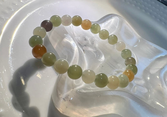 8mm Certified Natural Hetian jade nephrite/multi color nephrite bracelet天然青海老矿和田玉多宝手串 马卡龙色系 质地细润 起胶起荧光#2061