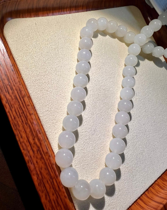 Certified Natural Hetian Jade icy white  nephrite necklace 天然青海老矿料和田玉项链白玉 冰白 月光白 细糯 胶感足 起荧光